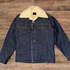 VINTAGE 70s Sears Roebuck Denim Jacket Mens SZ 38 Sherpa Fleece Trucker Western